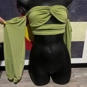 SHEIN Women's Green Crop-top off shoulder puffy long sleeve